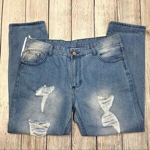 Fashion Jeans Distressed Blue Tapered Jeans Size 36